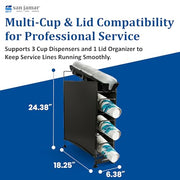 San Jamar 4 Positions / Side Panels / 3 Cup + 1 Lid / Black Food Dispensers