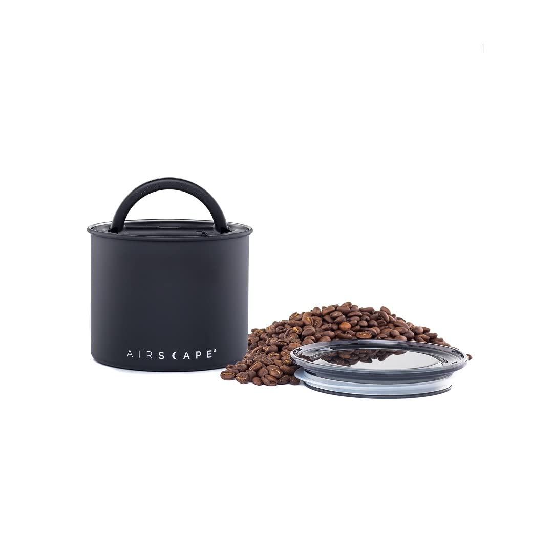 Airscape Stainless Steel Coffee Canister & Scoop Bundle | Dry Goods Storage by Planetary Design – Small, 250 milliliters, Stainless Steel, Black
