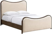 Starlight Canyon Home Vegan Leather-Upholstered King Panel Bed, Curved Headboard Mid-Century Modern King Bed Frame with Wood Base, Brown Walnut Brushed