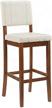 Furnifact Rubberwood Bar Stool with Faux Leather Seat, Mid-Century Modern Bar Height Chairs for Kitchen Island or Bar Stools, Cream