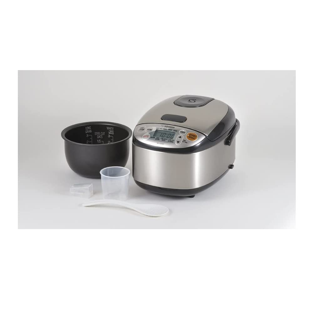 Micom 3-Cup Compact Size by Zojirushi – 3-Cups (uncooked), 3.0 cups, Stainless Steel, Stainless Black, Model NS-LGC05XB