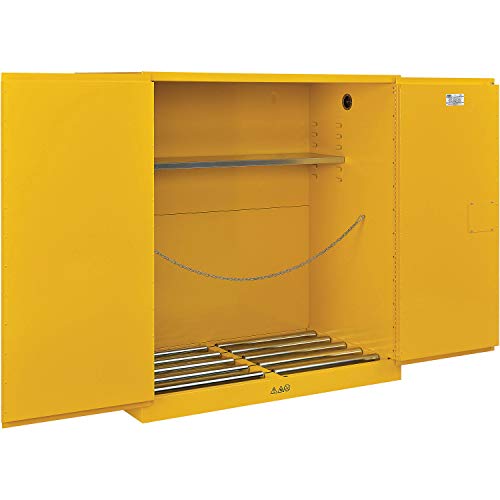 110 Gallon Drum Storage Safety Cabinet by Global Industrial – 34"L x 59"W x 52"H, Alloy Steel, Yellow, Model EDZ-110