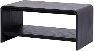 Furnifact Wood Veneer Coffee Table with Open-Shelf Storage, Rectangular Living Room Table for Bedroom or Home Office