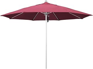 California Umbrella 11' Rd. Venture Series Contract Grade Patio Umbrella, Pulley Open, Silver Finish, Sunbrella Hot Pink