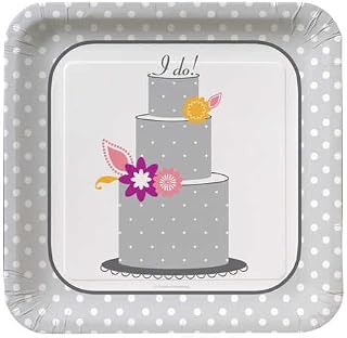 Creative Converting 8-Count Large Square Paper Banquet Plates, I Do Cake