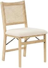Furnifact Bina Beige Rattan Cane Folding Dining Side Chair, Linen-Like Polyester Fabric, Comfortable Seat, Durable Frame, Stylish for Kitchen & Dining