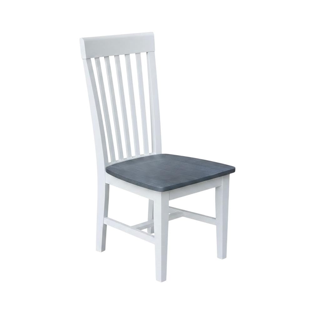 Solid Wood Dining Chair with Tall Mission-Style Back by Furnifact – Wood, White and Heather Gray, Pack of 2