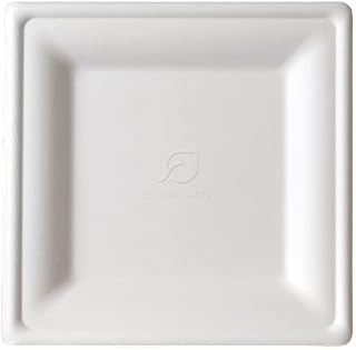 ECO PRODUCTS Disposable Square Sugarcane Plate, Eco-Friendly, Compostable, Grease and Cut Resistant, Microwave Safe, 8" x 8", Case of 500