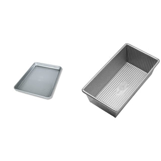 Bakeware Jelly Roll Pan and Loaf Pan Bundle by USA Pan – Set of 1, Alloy Steel, Gray, Pack of 2
