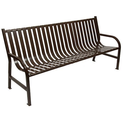 Slatted Metal Bench by Witt Industries – 74"L x 24"W x 34"H, Alloy Steel, Brown, Model M6-BCHBN