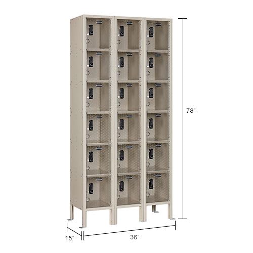 Global Industrial 6-Tier 18 Door Clear View Locker – Digital Lock, 36" Wx15 Dx78 H, Tan, Assembled