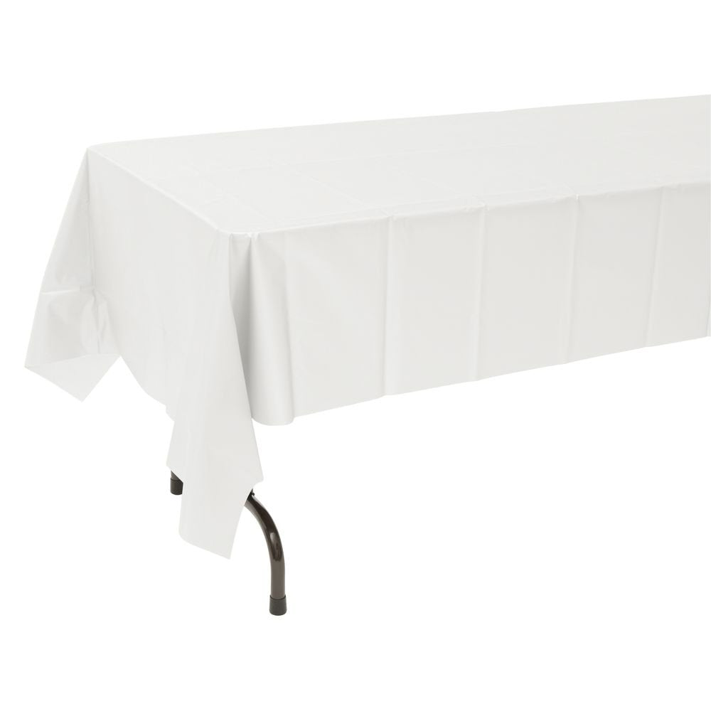 Table Mate White Plastic Disposable Table Cover - 54"W x 108"L by Table-Mate – 108" x 54" (Rectangular), Plastic, White, Model 77218549270