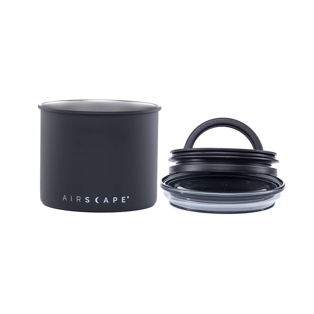 Airscape Stainless Steel Coffee Canister & Scoop Bundle | Dry Goods Storage by Planetary Design – Small, 250 milliliters, Stainless Steel, Black
