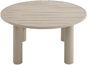 Modway Nautica 60 Inch Round Metal Outdoor Patio Dining Table in Taupe – Weather-Resistant Outdoor Dining Table for Patio, Balcony, and Garden – Modern Outdoor Dining Table for 4 People
