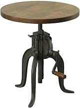 Furnifact Adjustable-Height Mango Wood Round Accent Table with Cast Iron Base, Industrial End Table for Living Room Bedroom, Harvest Oak, Industrial