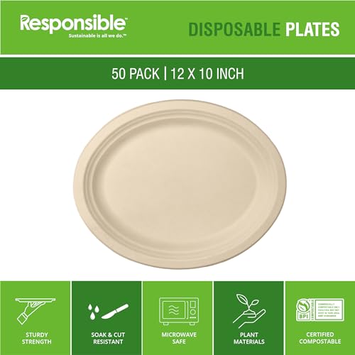Responsible Products 12 x 10 inch (50 Count) / Natural Brown / Casual Plates