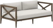 Gray Outdoor Patio Teak Loveseat with Cushioned Seat, Durable Wooden Frame, Ergonomic Backrest, Weather-Resistant Design for Garden, Porch