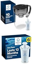 Brita Large Water Dispenser with Filter, 10 Cup Capacity, Black and 6 Brita Plus Water Filters, Lasts 12 Months