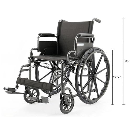 Global Industrial Wheelchair – 20" W Seat, Flip Back Arms, Swing-Away Footrests, Black