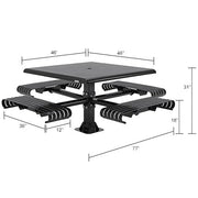 46" Square Steel Slat Picnic Table with Solid Top by Global Industrial – Alloy Steel, Black, Model 271674