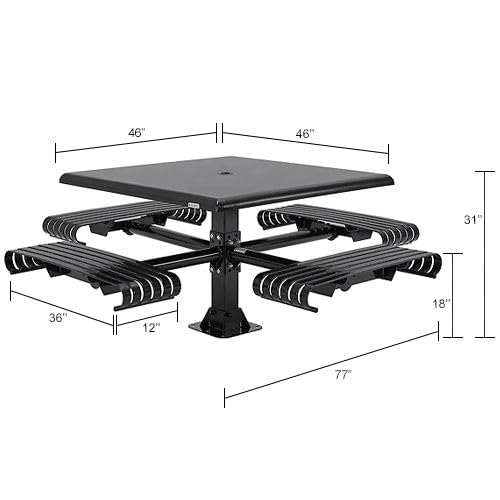 46" Square Steel Slat Picnic Table with Solid Top by Global Industrial – Alloy Steel, Black, Model 271674