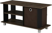 Furnifact Dark Brown TV Entertainment Center, Simplistic, with Bin Drawers, Medium Density Composite Wood, Plastic Tubes, Non-Woven Fabric, Stylish Storage