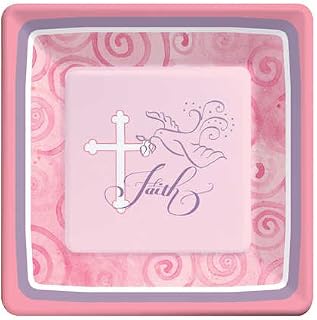 Creative Converting Pink Faithful Dove Square Paper Dinner Plates, 9 1/4 Inch, 18 Count
