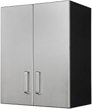 Furnifact Black Vinyl Laminated Overhead Cabinet with Silver Front for Storage