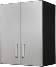 Furnifact Black Vinyl Laminated Overhead Cabinet with Silver Front for Storage