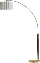 Scalloped 1-Light Arc Floor Lamp - Walnut, Weathered Brass, White Linen, Diffuser, Dimmer