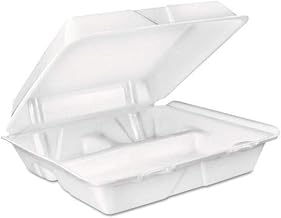 DART 90HT3R Large Foam Carryout Food Container 3-Compartment White 9-2/5x9x3