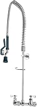 Krowne 17-108WL Krowne Royal Series pre-Rinse Assembly, wall Mount, 8" Centers, Spring Action Flexible gooseneck, 35"H Stainless Steel Hose with 15" Overhang & 1.2 GPM Spray Head