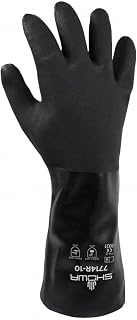 SHOWA 7714 PVC Chemical Resistant Safety Glove with Cotton Jersey Liner and Rough Grip, 14" Length, for Vending Machines, Large (12 Pair)