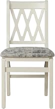 Furnifact Solid Wood Dining Chairs with PU Leather Seat, 3-X Back, Set of 2, Wood Dining Chairs for Dining Room, Linen White