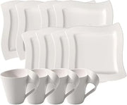 Villeroy & Boch New Wave Place Setting, Service For 4 | Porcelain place setting made in Germany, dishwasher and microwave safe, brings NewWave's fluid lines to a table