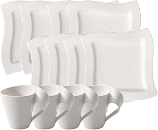 Villeroy & Boch New Wave Place Setting, Service For 4 | Porcelain place setting made in Germany, dishwasher and microwave safe, brings NewWave's fluid lines to a table