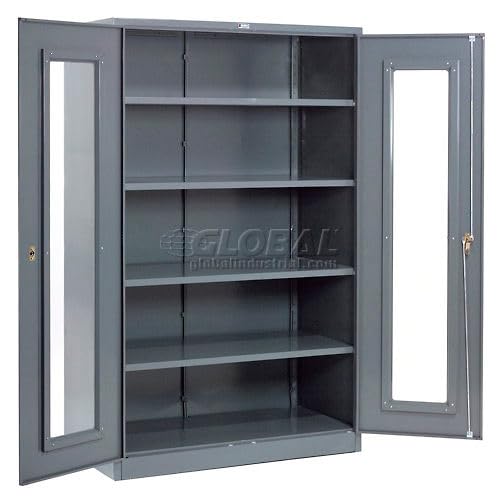 Clear View Storage Cabinet with Locking Handle by Global Industrial – 48" W x 24" D x 78" H, Alloy Steel, Grey, Model 237621GY