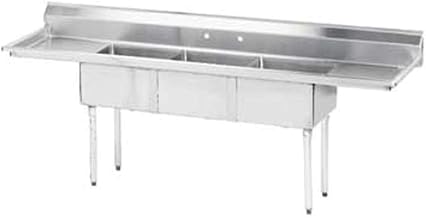Advance Tabco FE-3-1614-18RL Three Compartment Fabricated Sink with 18" Right & Left Drainboards, 16" x 20" x 14" Bowl Size