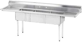 Advance Tabco FE-3-1614-18RL Three Compartment Fabricated Sink with 18" Right & Left Drainboards, 16" x 20" x 14" Bowl Size