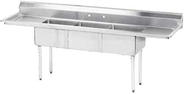 Advance Tabco FE-3-1614-18RL Three Compartment Fabricated Sink with 18" Right & Left Drainboards, 16" x 20" x 14" Bowl Size