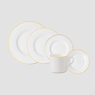 Villeroy & Boch Chateau Septfontaines 5 Piece Place Setting, White | Gold-trimmed bone porcelain place setting, made in Germany, dishwasher safe, dresses a solo table