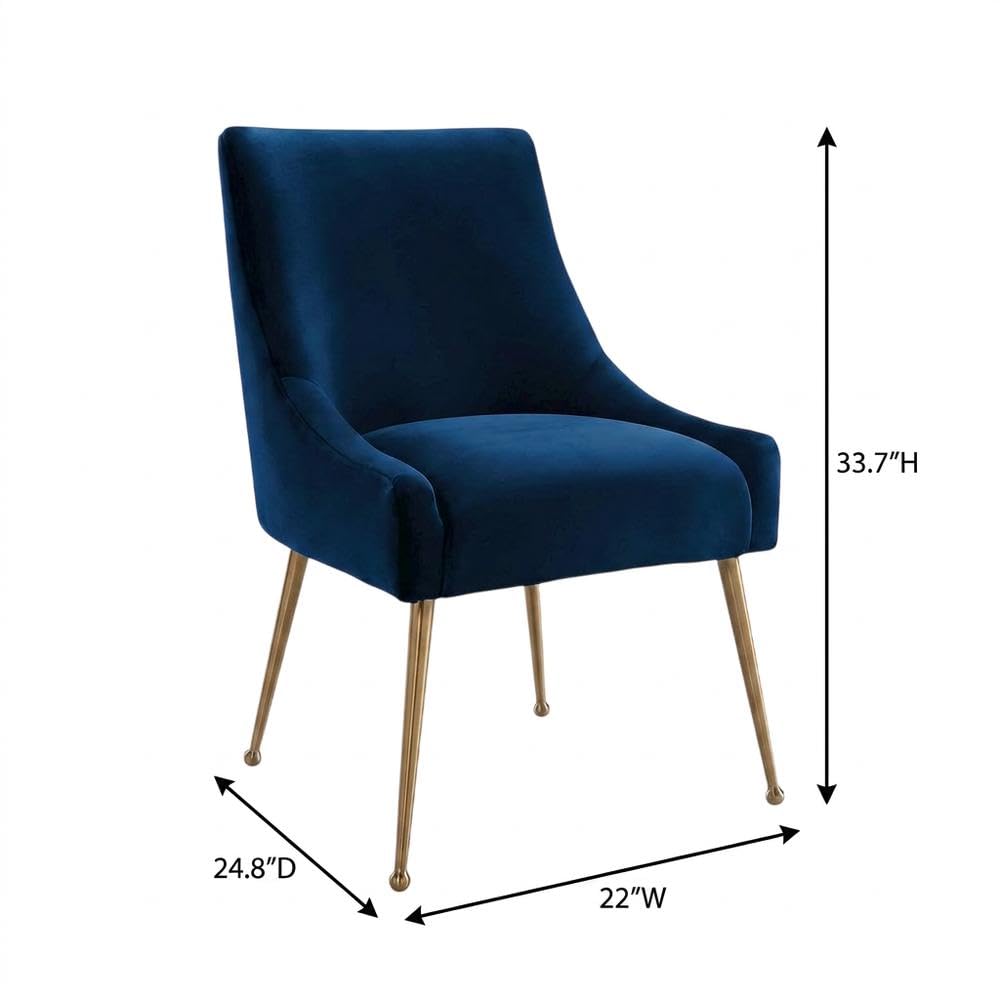 Velvet-Upholstered Side Chair with Gold Stainless Steel Legs by Starlight Canyon Home – Velvet, Navy