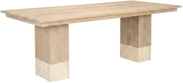 Starlight Canyon Home Light Brown Mango Wood Dining Table with Travertine Surface, 94-Inch Length, Durable Construction, Elegant Brown Finish, Modern Dining Room