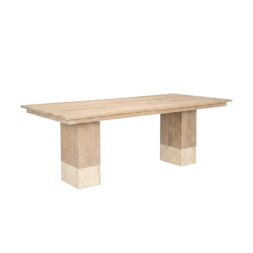 Light Brown Mango Wood Dining Table with Travertine Surface by Starlight Canyon Home – Solid Wood, Brown