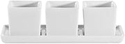 CAC China DT-3RT7 2-Ounce Porcelain 3 Square Bowls on Rectangular Tray, 2 by 2-Inch, Super White, Box of 10