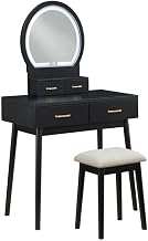 Lexicon Camilla Acacia Vanity Dresser with Mirror and Stool in Black