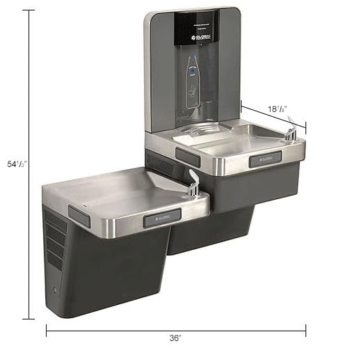 Wall Mount Bi-Level Refrigerated Bottle Filling Station by Global Industrial – Stainless Steel, Gray, Model 761243