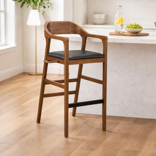 Rasmus Wood Extra Tall Bar Stool - Chestnut Wire-Brush Finish | Extra Tall Wood Bar Stool with Integrated Pool Cue & Cup Holder - image 3
