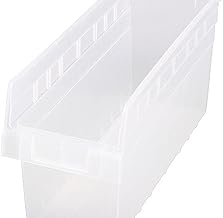 Quantum Storage Systems QSB205CL Hanging Plastic Shelf Bin Storage Containers 23-5/8" Length, 4-1/8" Width, 6" Height, Clear, Pack of 16
