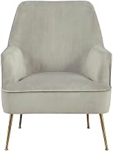 Starlight Canyon Home Velour-Upholstered Accent Chair with Solid Rubberwood Frame, Modern Armchair for Living Room or Bedroom Use, Grey with Gold Legs